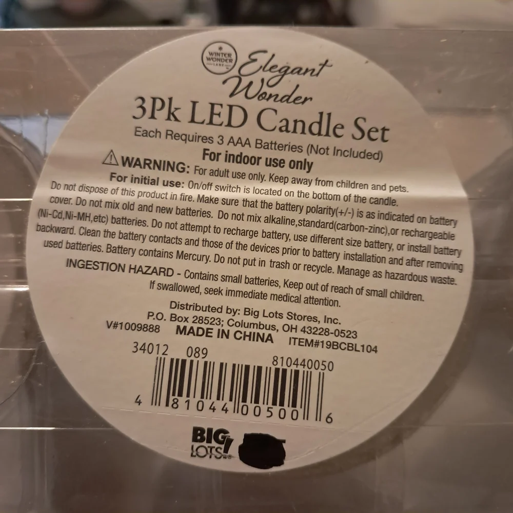 NIB Elegant Wonder‎ 3-Pack LED Glitter Pillar Candle Set - Cream